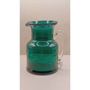Gorgeous Designs Co Teal Green Vintage Glass Applied Glass Handle Pitcher